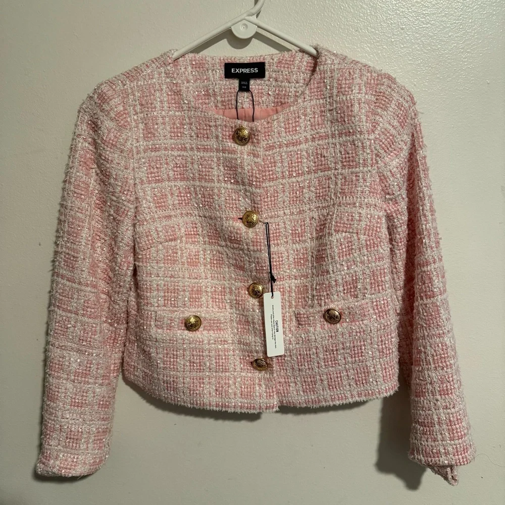 Express Plaid Boucle Tweed Jacket - Picture 2 of 5